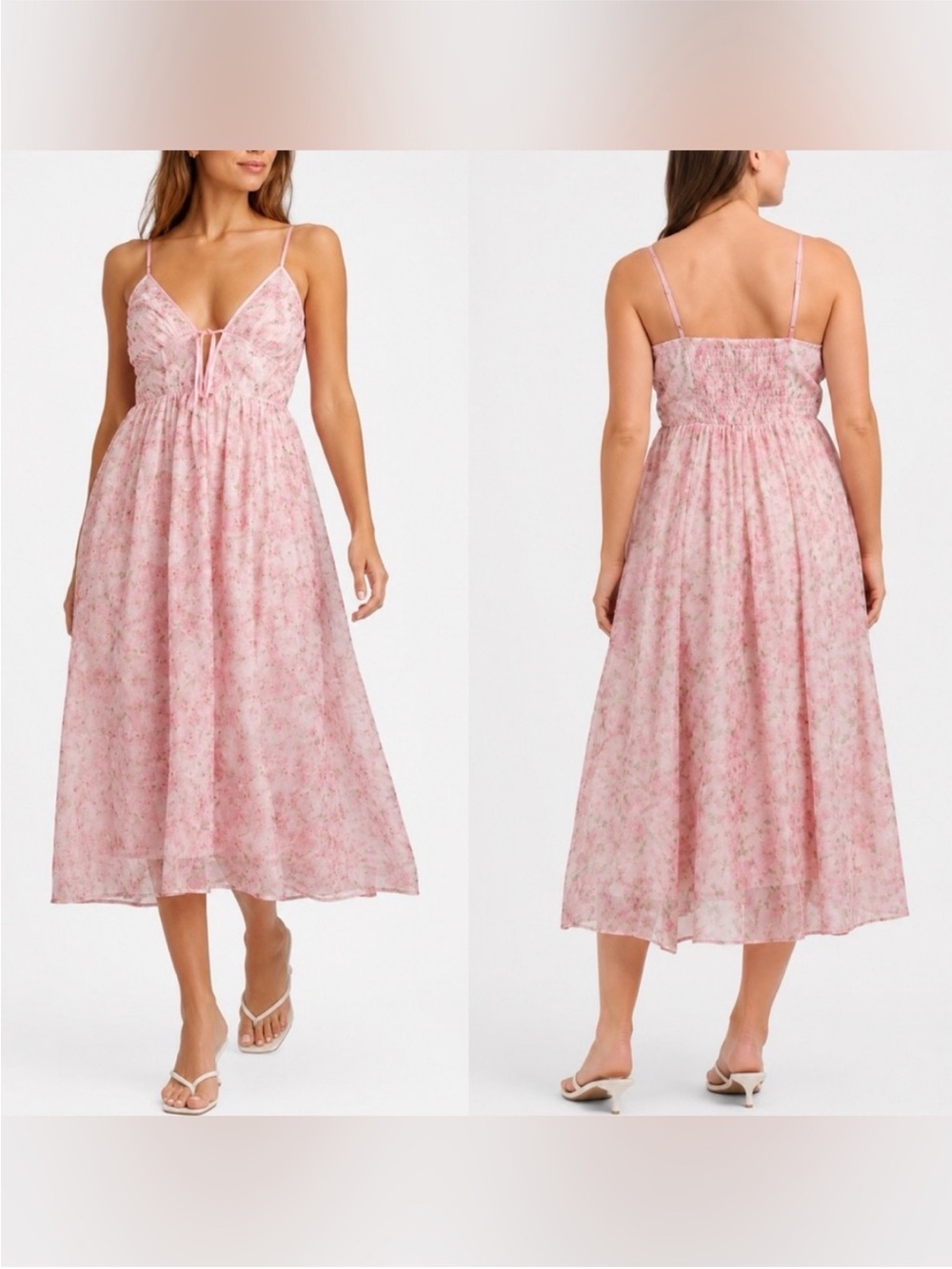 En Saison Pink Floral Bow Tie-Front Midi Dress S Small Ethereal FairyCottagecore